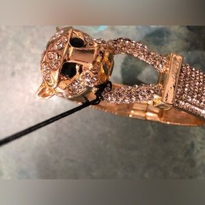 Natasha Couture crystal rhinestone‎ black onyx cz tiger head clasp bracelet